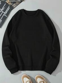 Men's Letter & Heart Print Fleece Sweatshirt - Black - View 2