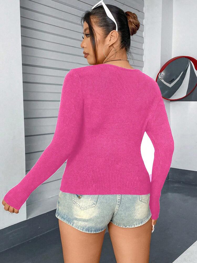 Plus Size Solid Color Ribbed Knit Pullover Sweater Knit Pullover Fall Winter