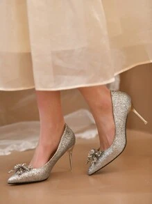 Women's High Heel Shoes Silver Stiletto Elegant Bridal Princess Wedding Evening Shoes - Silver - View 2
