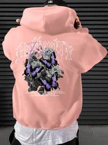 Manfinity EMRG 寬鬆男士蝴蝶和字母印花連帽運動衫 - 粉色 - 查看 1