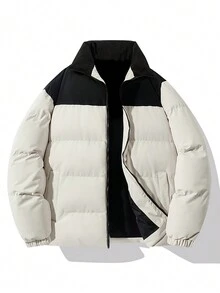 男士拼色字母印花冬季大衣 - 白色 - 查看 2