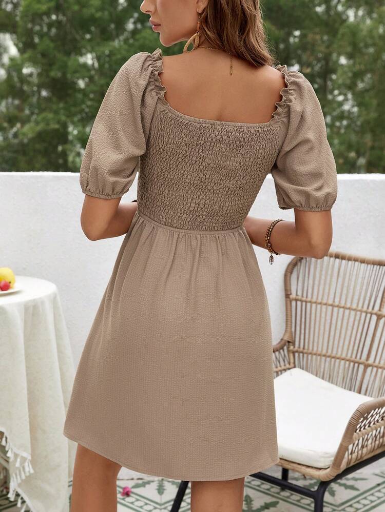 Solid Color Twist Knot & Hollow Out Design Women's Dress
