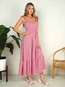 SHEIN VCAY Women's Holiday Style Ruffled Hem  Dress - Pink - View 6