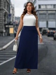 SHEIN Clasi 大尺碼純色休閒裙 - 藏蓝色 - 查看 3