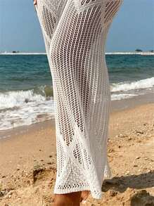 Swim Vcay 1條高腰針織遮陽褲,中空設計,音樂節必備單品 - 白色 - 查看 5