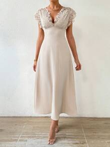 Chiquease Vestido De Encaje Patchwork Para Mujer - Albaricoque - Ver 4