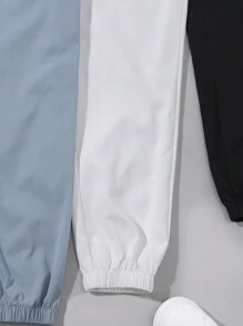 SHEIN Tween Boy 3pcs Letter Patched Detail Drawstring Waist Pants - Khaki - View 4