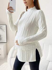 SHEIN Thai sản Cổ giả Viền chia cắt Áo thun - trắng - Xem 4