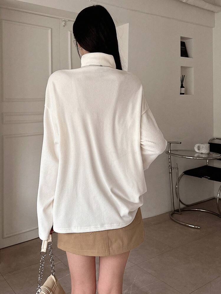 Women's High Neck Loose Fit T-Shirt,Fall Clothes Long Sleeve Women Tops