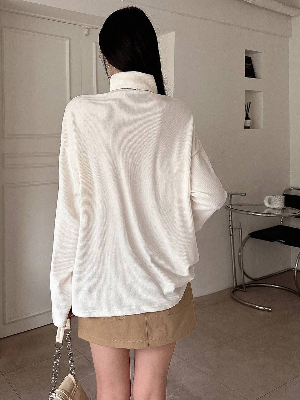 Women's High Neck Loose Fit T-Shirt,Fall Clothes Long Sleeve Women Tops