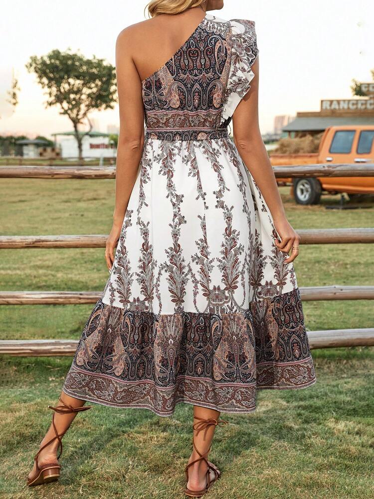Ladies' Off Shoulder Paisley Printed Dress Country Dress