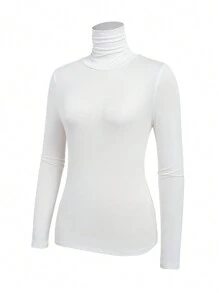 SHEIN Essnce Kích thước lớn Của phụ nữ Màu thuần Tay áo dài Áo thun - Nhiều màu - Xem 5