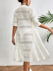 Breezaya Vestido De Suéter De Botones Delanteros Con Tejido Hueco Para Mujer - Blanco - Ver 2