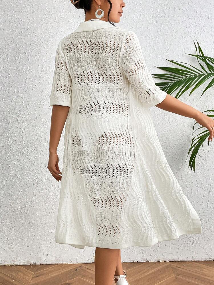 Ladies' Knitted Hollow Out Button Front Sweater Dress