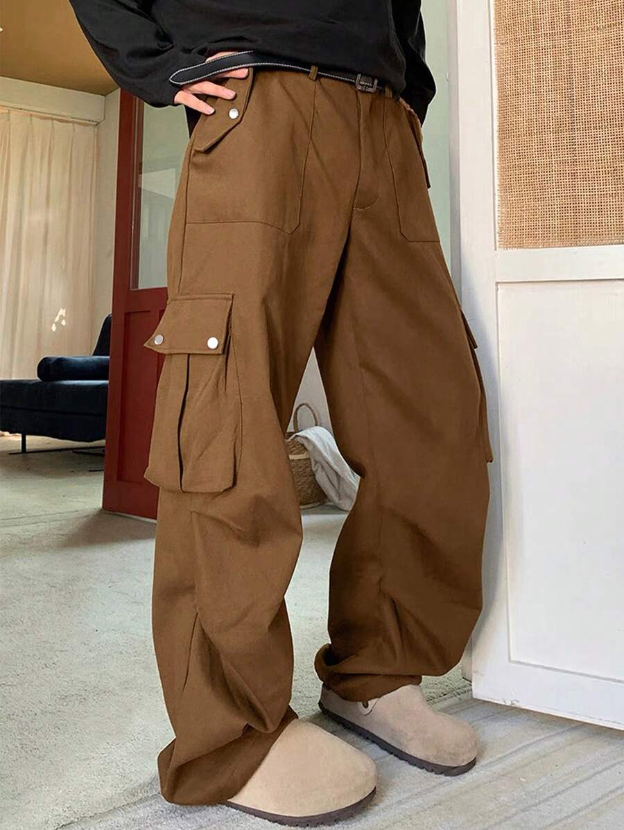 Manfinity EMRG Quần dài nam màu trơn Kaki chân thẳng dài trơn đi chơi - màu nâu - Xem 1