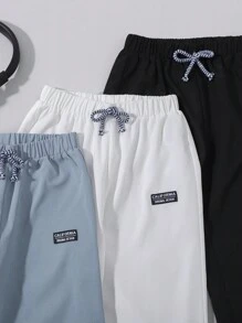 SHEIN Tween Boy 3pcs Letter Patched Detail Drawstring Waist Pants - Khaki - View 5