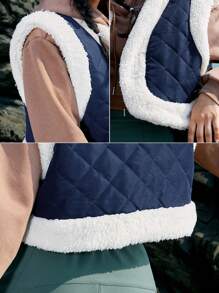 In My Nature Ladies'winter Outdoor Vest Jacket With Raw Edges Patchwork,Warm Vest For Autumn And Winter - Navy Blue - View 7