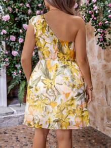 SHEIN Unity Robe sans manches à volants à imprimé floral aléatoire à une épaule, taille grande - Multicolore - Voir 2