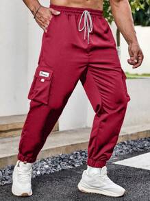 Manfinity LEGND Loose-Fit Men's Plus Size Alphabet Patched Cargo Pants - Burgundy - View 3