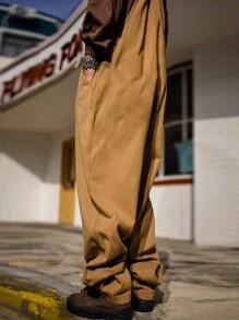 Manfinity Hypemode Loose-Fit Men's Vintage Flap Front Overalls - Brown - View 2