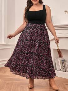 SHEIN Frenchy Plus Size Floral Print Skirt - Multicolor - View 5