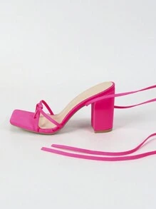 Women's Pink Block Heel Sandals With Open Toe, Ankle Strap, Cross-Band For Fashion Party, Comfortable And Elegant, Showing Effective Lengthening And Leg-Shape - Hot Pink - View 3