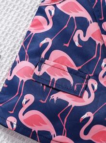 Conjunto De 3 Piezas Para Niña Bebé Que Incluye Camiseta Casual, Chaleco Con Diseño De Flamencos E Shorts