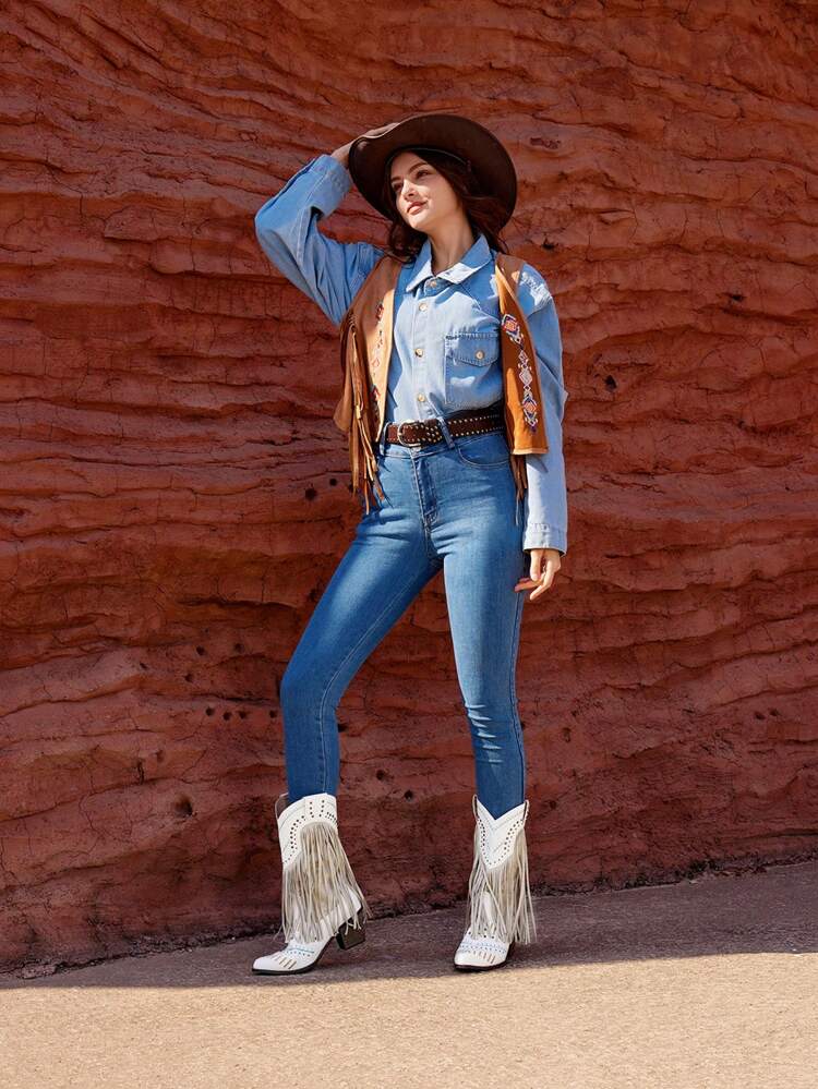 Women's Fashionable Party Personalized Rivet & Tassel Mid-Calf Boots Cowboy Boots