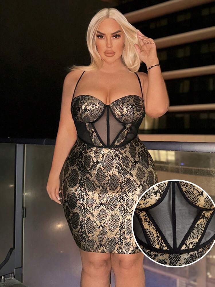 Women'S Plus Size Spring Summer Metallic Texture Bandage Dress