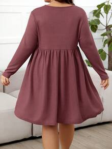 SHEIN Maternity Plus Size Loose Fit Short Dress With High Waist And Round Neckline - Dusty Pink - View 2