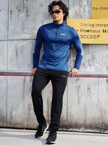 Manfinity Sport Corelite Men Letter Graphic Quarter Zip Sports Jacket Workout Tops Workout Tops Gym Top Fall Breathable Sports Jacket - Navy Blue - View 5