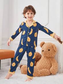 男孩卡通印花長袖長褲睡衣套組