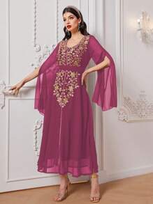 Al Najma 阿拉伯風格刺繡披肩袖禮服 - 玫紅色 - 查看 1