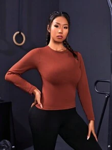 SHEIN Sports Sportshirt Mit Rundhalsausschnitt In Übergröße Und Einfarbigem Design