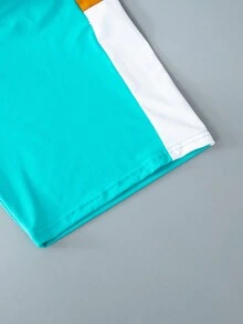 SHEIN 青少年男孩字母印花彩色拼接短袖t恤和短褲套裝 - 黑色 - 查看 3