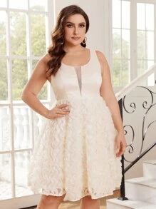 SHEIN Belle Kích thước lớn Của phụ nữ 3D Hoa Nhiều lớp Ballet Váy Đầm dự tiệc Cocktail - Màu be - Xem 5