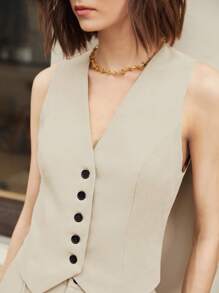 BizChic 女士纯色休闲两件套，都市通勤商务休闲装，优雅办公服饰，教师装，春夏款 - 米色 - 查看 6