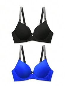 2pcs Women's Glitter Shoulder Strap Bra With Underwire Lingerie - Multicolor - View 3