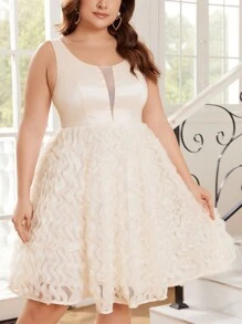 SHEIN Belle Kích thước lớn Của phụ nữ 3D Hoa Nhiều lớp Ballet Váy Đầm dự tiệc Cocktail - Màu be - Xem 1