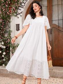 Seusyu Vestido De Muñeca Con Mangas De Mariposa Y Bordado Para Mujer - Blanco - Ver 9