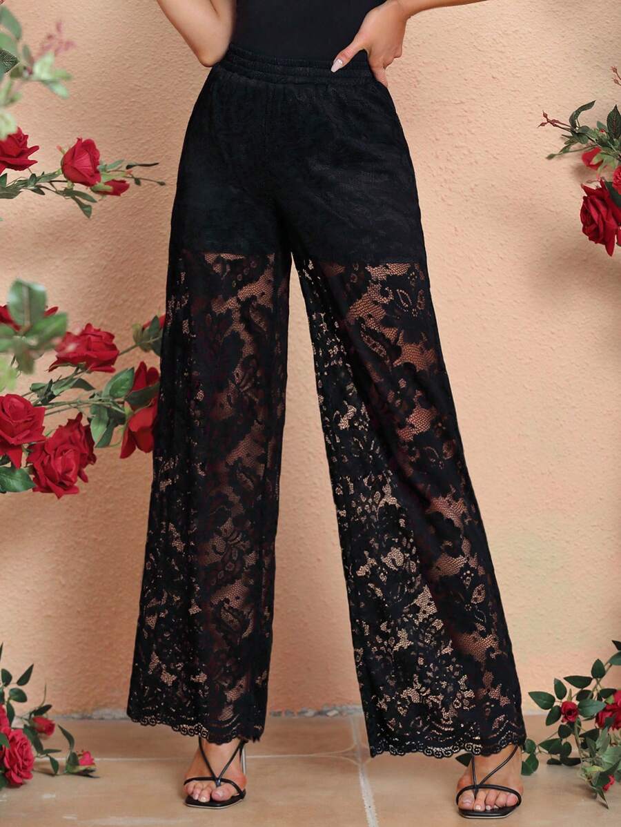 SHEIN Clasi Ladies' Black Lace Pants - Black - View 1
