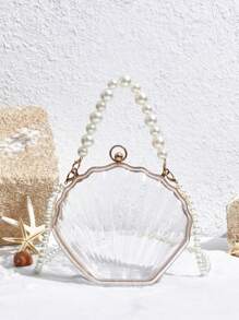 SHEIN VCAY Music Festival Picnic Transparent Pearl Portable Hard Shell Bag. Stadium Approved 12*12*56 Clear Transparent Purse Bag For Concerts Sports Events Festivals - Clear - View 2