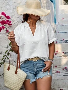 SHEIN Clasi Kích thước lớn Của phụ nữ Chải Cổ chữ V Lá sen tỉa Áo sơ mi - trắng - Xem 5