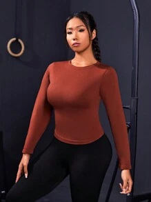 SHEIN Sports Sportshirt Mit Rundhalsausschnitt In Übergröße Und Einfarbigem Design