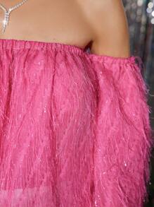 Aveloria Blusa Feminina Com Detalhe De Franjas Nos Ombros Descobertos - Rosa chiclete - Visão 3