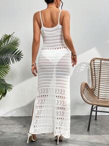 SHEIN VCAY 女士空心針織細肩帶毛衣裙 - 白色 - 查看 2