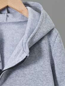 SHEIN 男孩斜拉鍊字母印花連帽衛衣