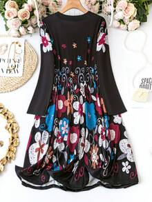 EMERY ROSE 大尺碼女性花卉印花長袖連衣裙