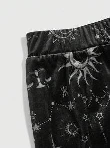 ROMWE Goth 高貴的天鵝絨花紋高衩加大尺碼緊身裙，帶彈力腰帶，性感迷人 - 黑色 - 查看 3