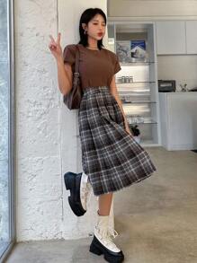 Dazy Designer Của phụ nữ Kẻ sọc Chân Váy xếp ly - Xám - Xem 6